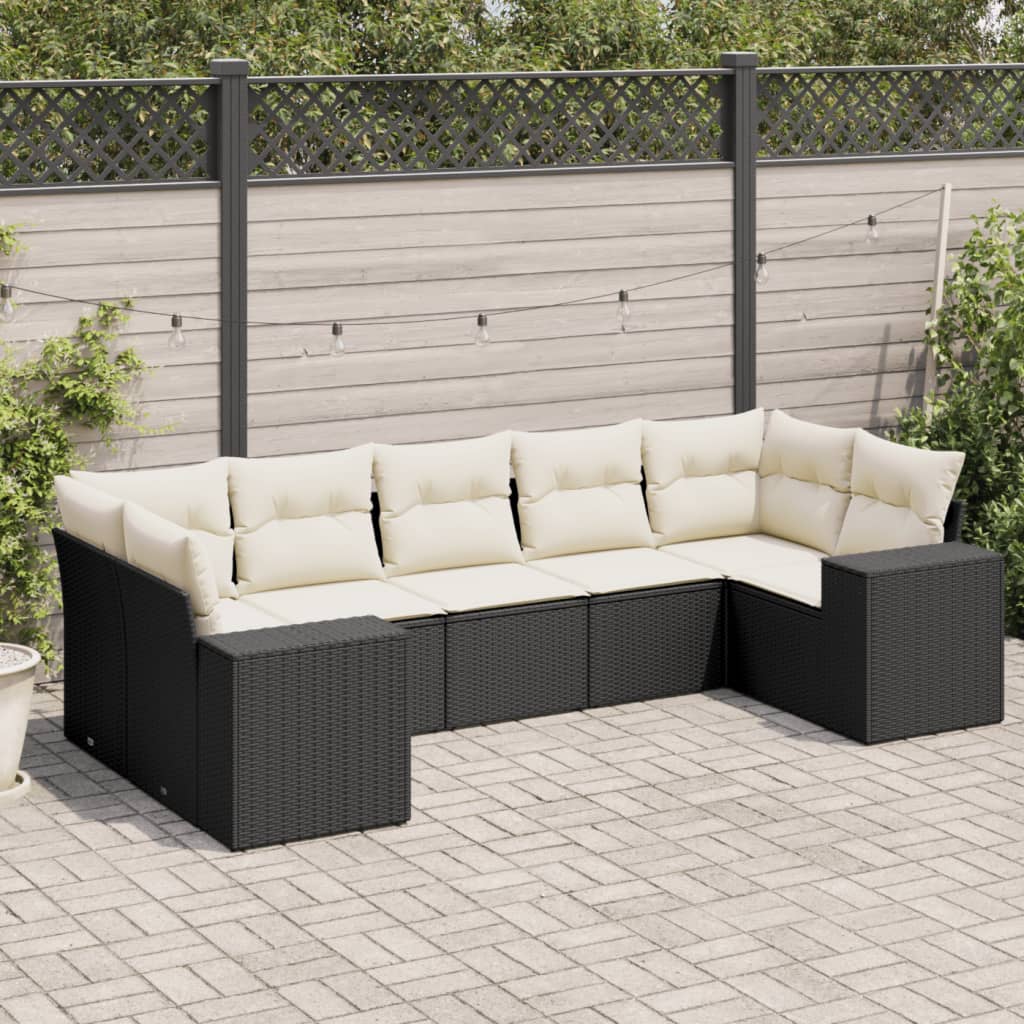 JUNG Vida 7-tlg. Garten-Sofagarnitur mit Kissen Schwarz Poly Rattan