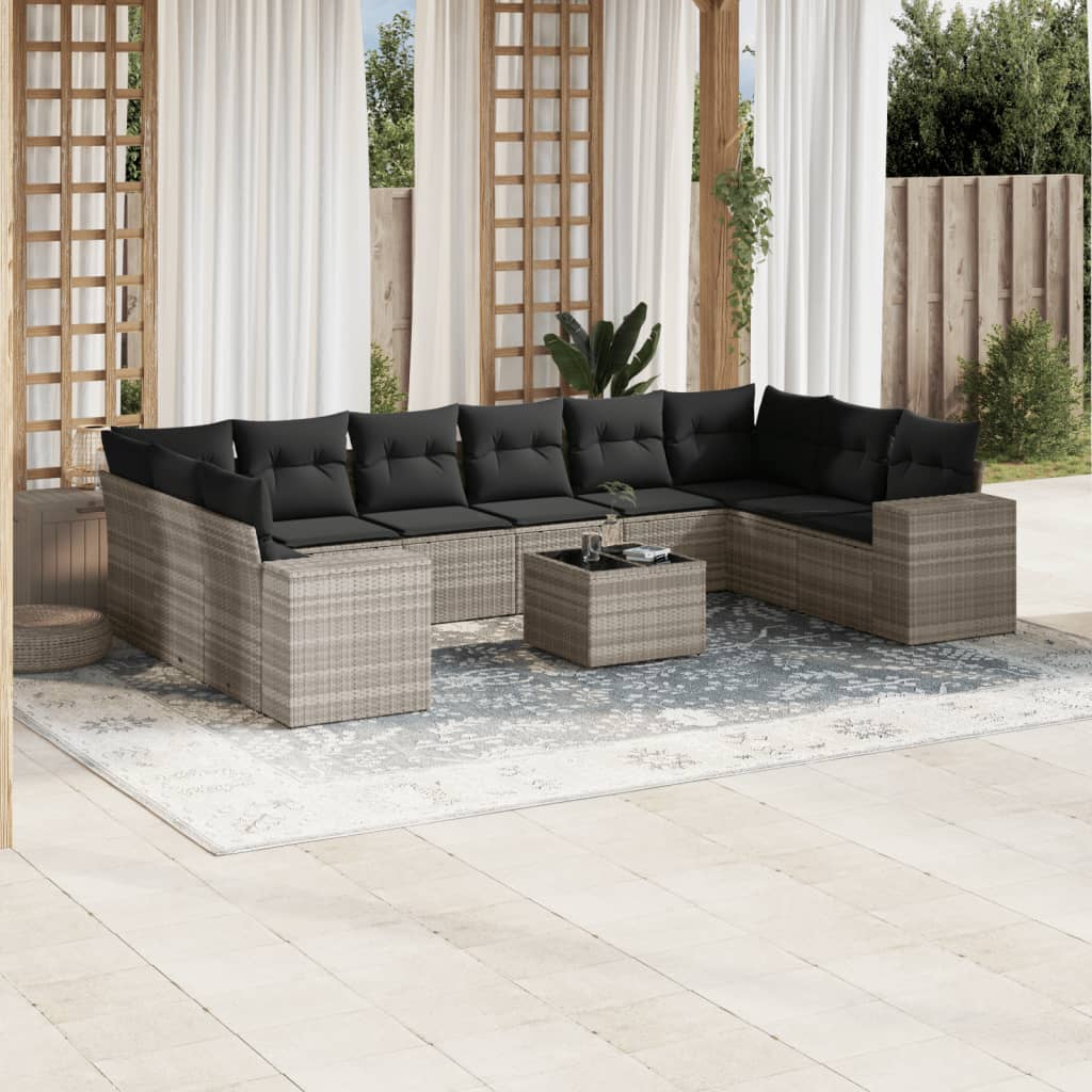 JUNG Vida 11-tlg. Garten-Sofagarnitur mit Kissen Hellgrau Poly Rattan