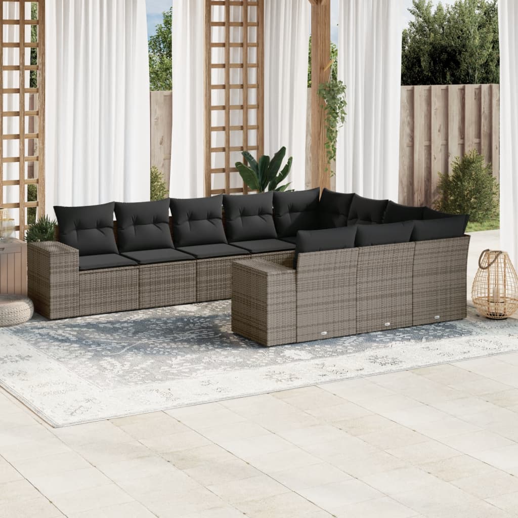 JUNG Vida 10-tlg. Garten-Sofagarnitur mit Kissen Grau Poly Rattan