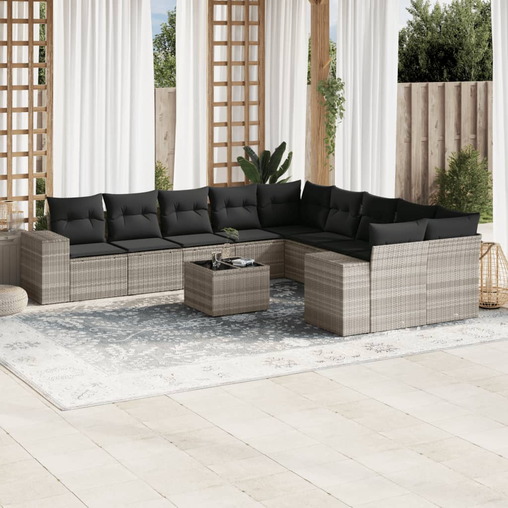JUNG Vida 11-tlg. Garten-Sofagarnitur mit Kissen Hellgrau Poly Rattan
