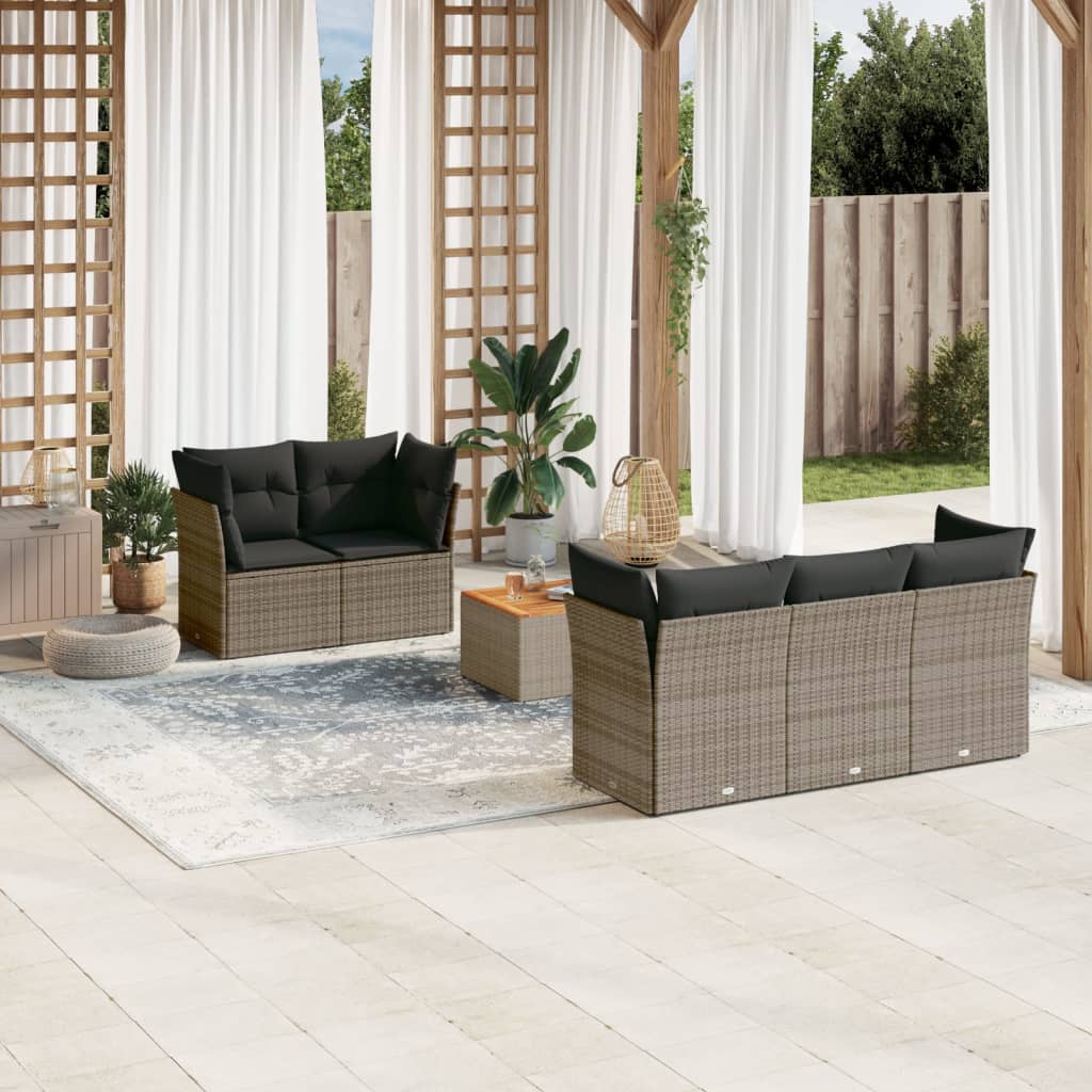 JUNG Vida 6-tlg. Garten-Sofagarnitur mit Kissen Grau Poly Rattan