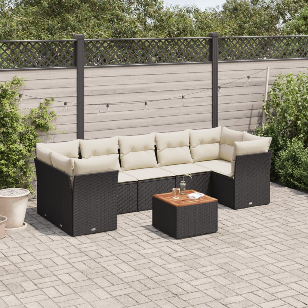 JUNG Vida 8-tlg. Garten-Sofagarnitur mit Kissen Schwarz Poly Rattan
