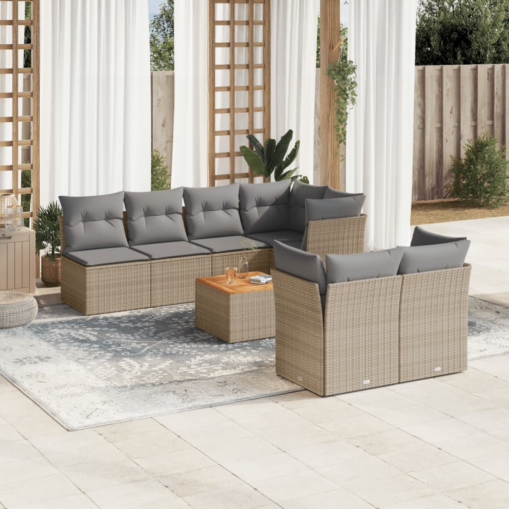 JUNG Vida 8-tlg. Garten-Sofagarnitur mit Kissen Beige Poly Rattan