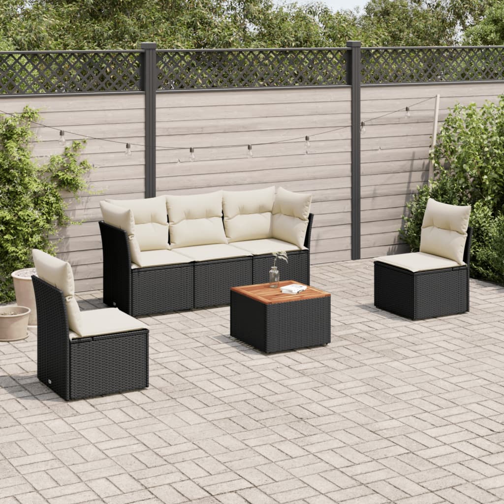JUNG Vida 6-tlg. Garten-Sofagarnitur mit Kissen Schwarz Poly Rattan