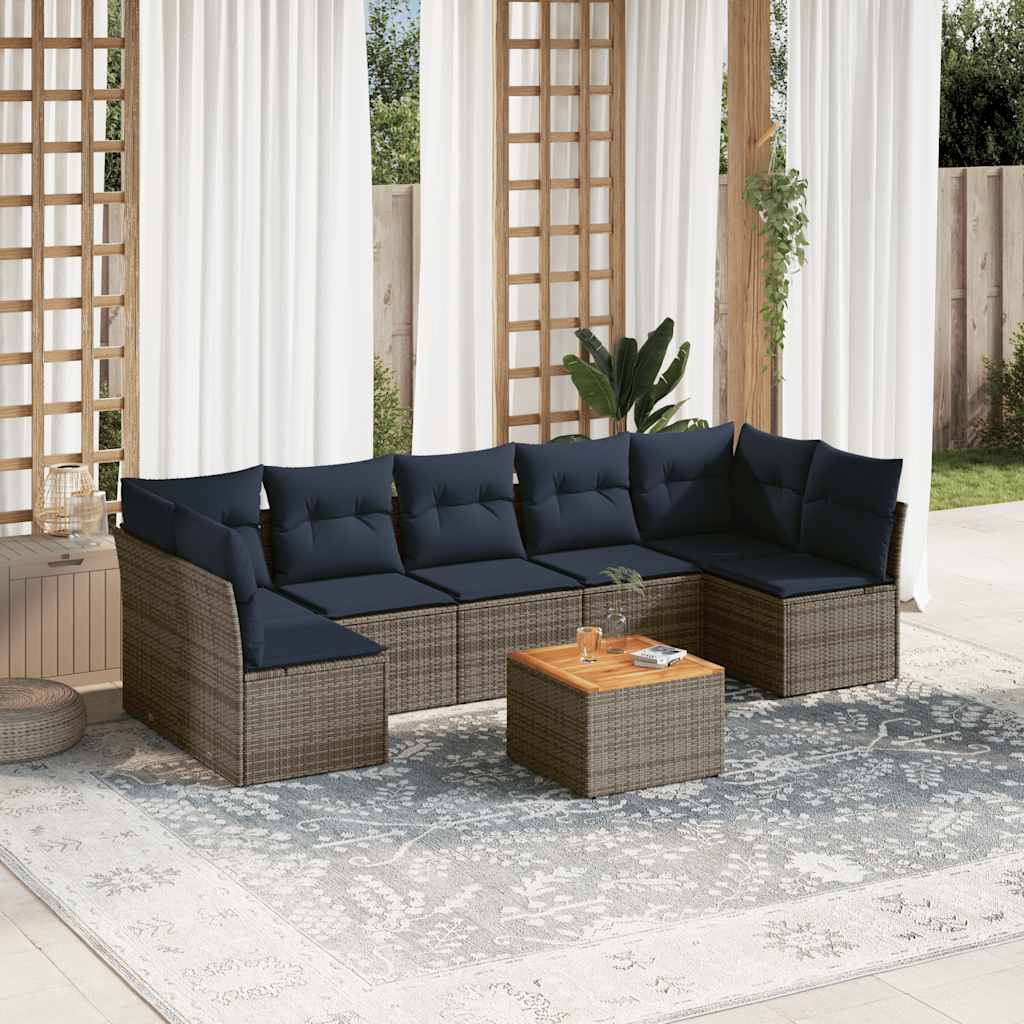 JUNG Vida 8-tlg. Garten-Sofagarnitur mit Kissen Grau Poly Rattan