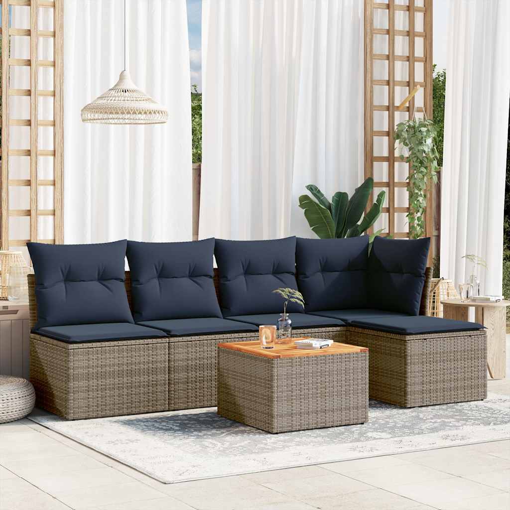JUNG Vida 6-teiliges Gartensofa-Set mit Kissen, grau, Polyrattan