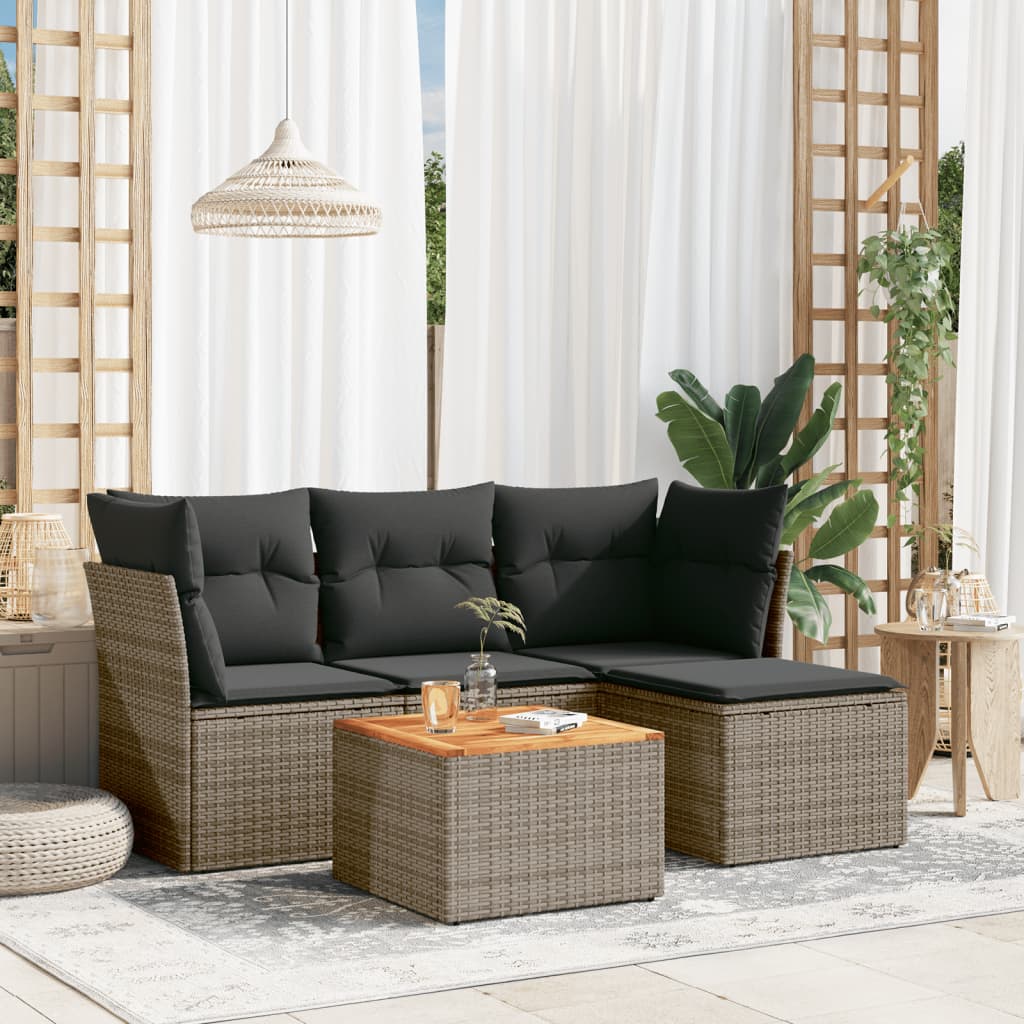 JUNG Vida 5-tlg. Garten-Sofagarnitur mit Kissen Grau Poly Rattan