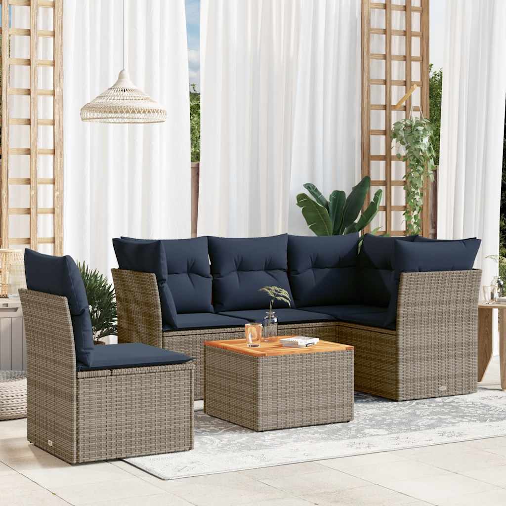 JUNG Vida 6-tlg. Garten-Sofagarnitur mit Kissen Grau Poly Rattan