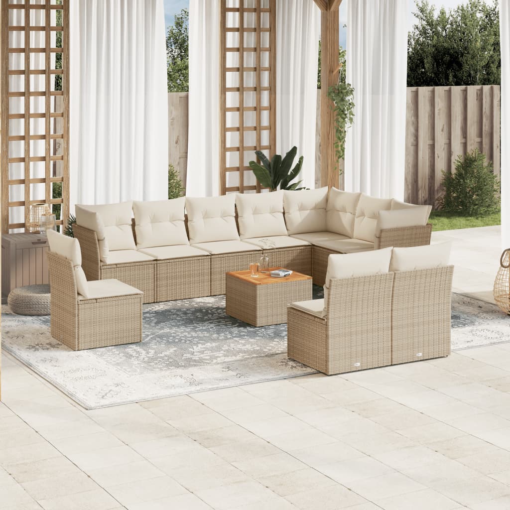 JUNG Vida 11-tlg. Garten-Sofagarnitur mit Kissen Beige Poly Rattan
