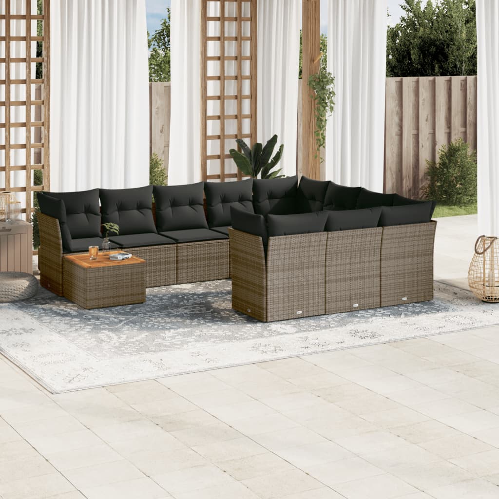 JUNG Vida 11-tlg. Garten-Sofagarnitur mit Kissen Grau Poly Rattan