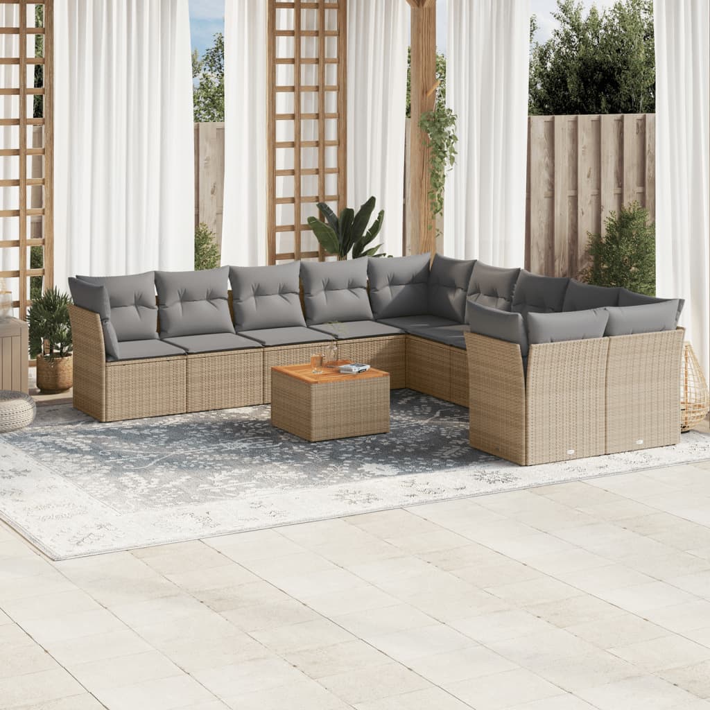 JUNG Vida 11-tlg. Garten-Sofagarnitur mit Kissen Beige Poly Rattan