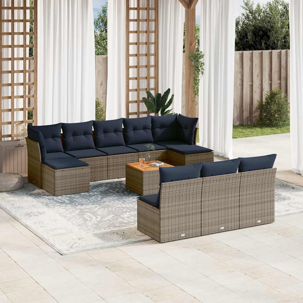 JUNG Vida 11-teiliges Gartensofa-Set mit Kissen, grau, Polyrattan