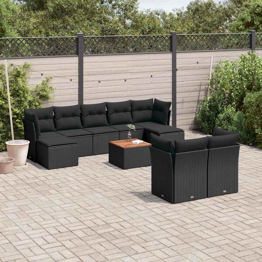 JUNG Vida 10-tlg. Garten-Sofagarnitur mit Kissen Schwarz Poly Rattan