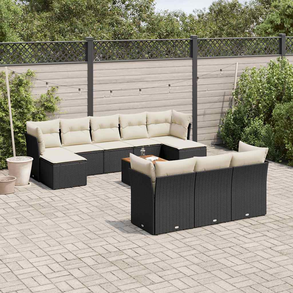 JUNG Vida 11-tlg. Garten-Sofagarnitur mit Kissen Schwarz Poly Rattan