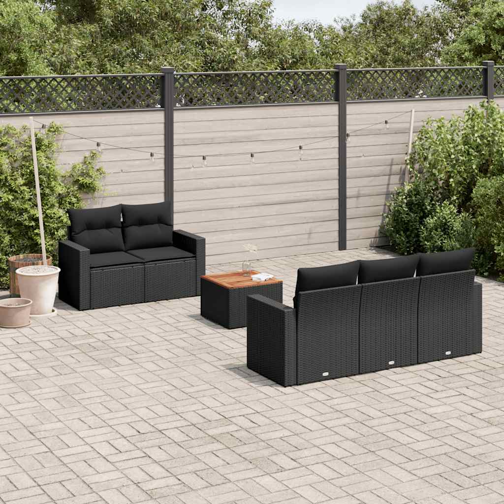 JUNG Vida 6-tlg. Garten-Sofagarnitur mit Kissen Schwarz Poly Rattan