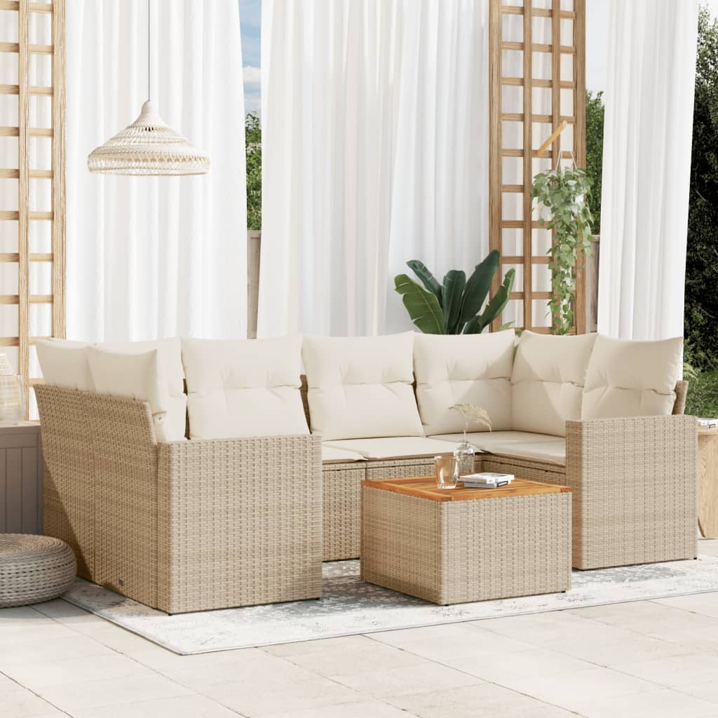JUNG Vida 7-tlg. Garten-Sofagarnitur mit Kissen Beige Poly Rattan