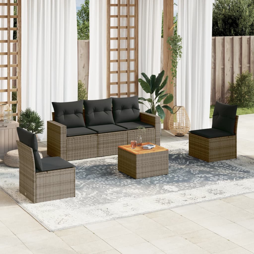 JUNG Vida 6-tlg. Garten-Sofagarnitur mit Kissen Grau Poly Rattan
