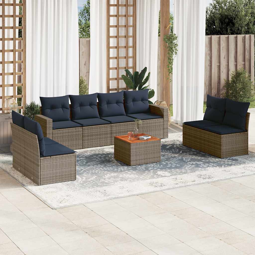 JUNG Vida 9-tlg. Garten-Sofagarnitur mit Kissen Grau Poly Rattan
