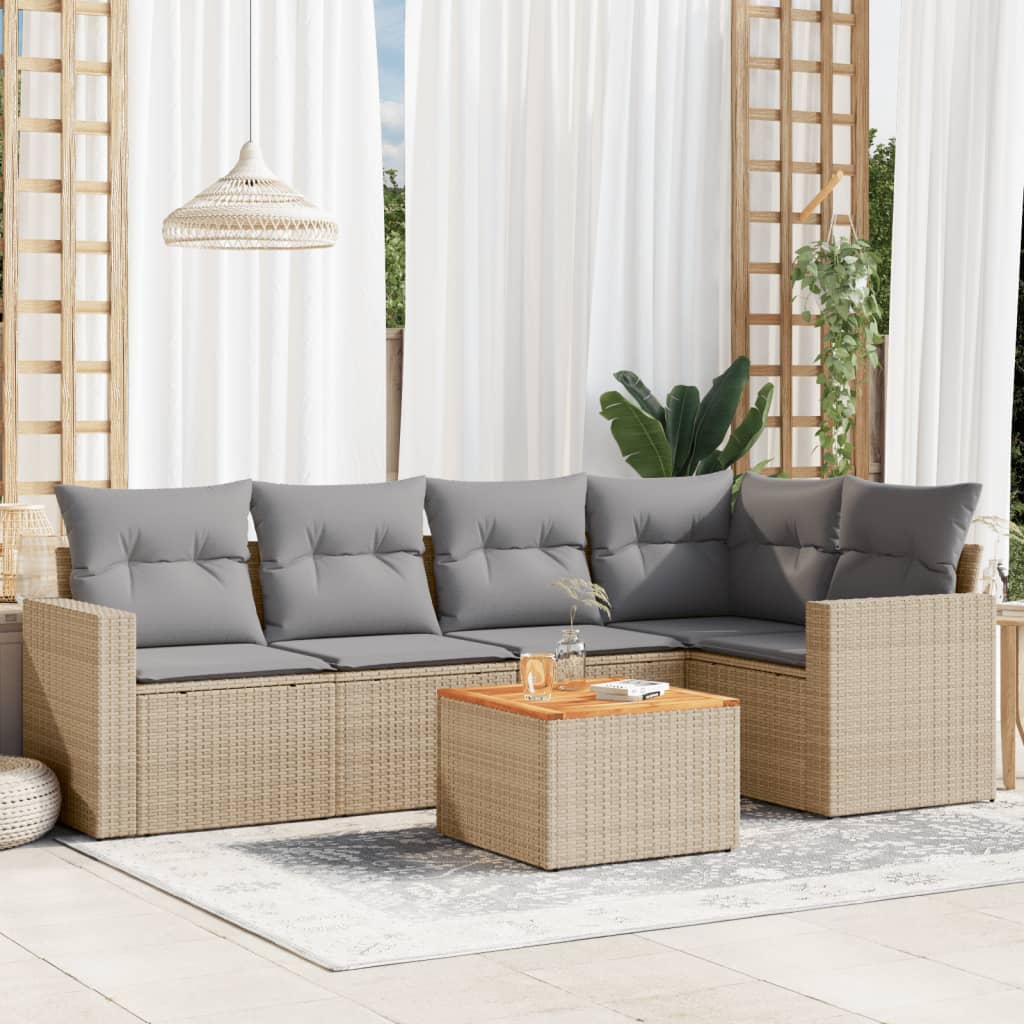 JUNG Vida 6-tlg. Garten-Sofagarnitur mit Kissen Beige Poly Rattan
