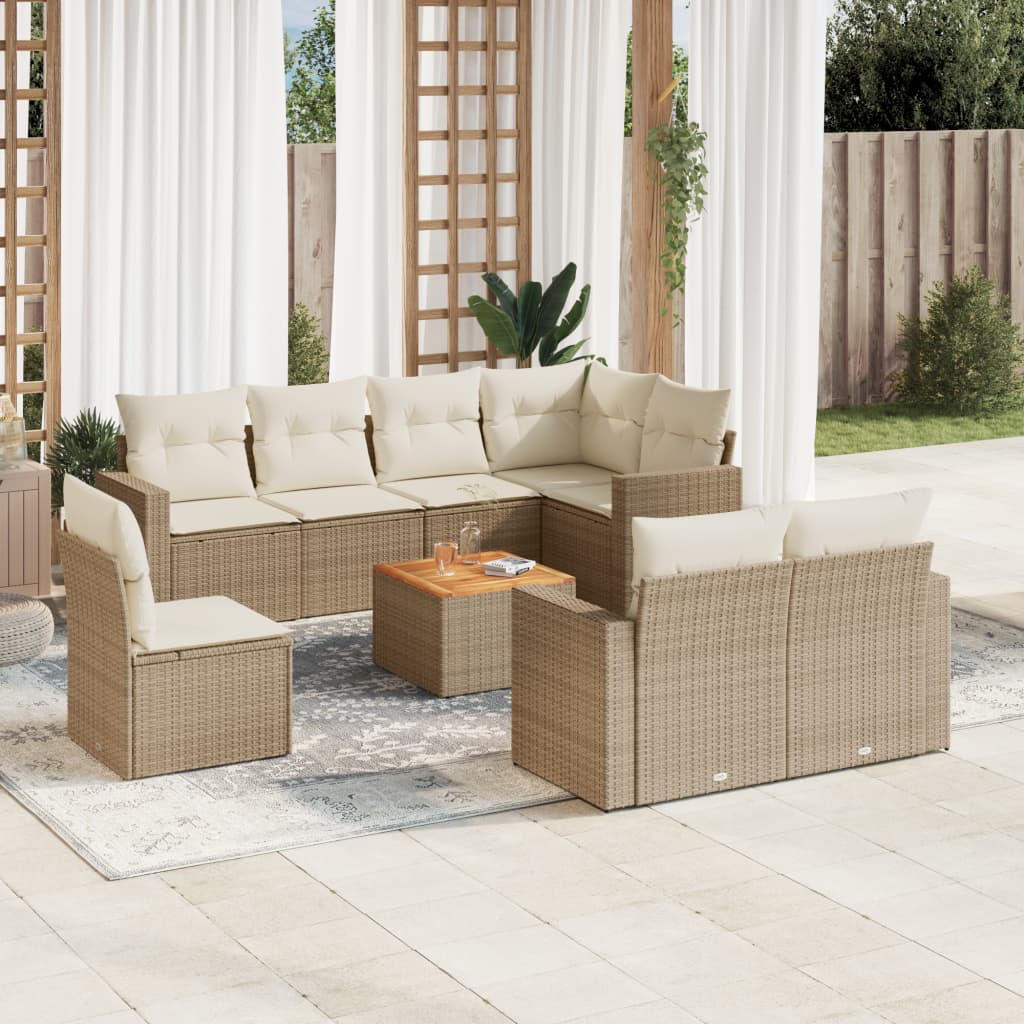 JUNG Vida 9-tlg. Garten-Sofagarnitur mit Kissen Beige Poly Rattan