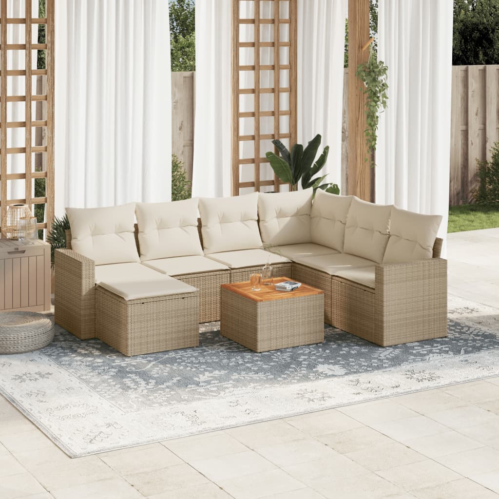 JUNG Vida 8-tlg. Garten-Sofagarnitur mit Kissen Beige Poly Rattan
