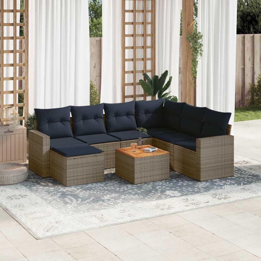 JUNG Vida 8-teiliges Gartensofa-Set mit Kissen, grau, Polyrattan