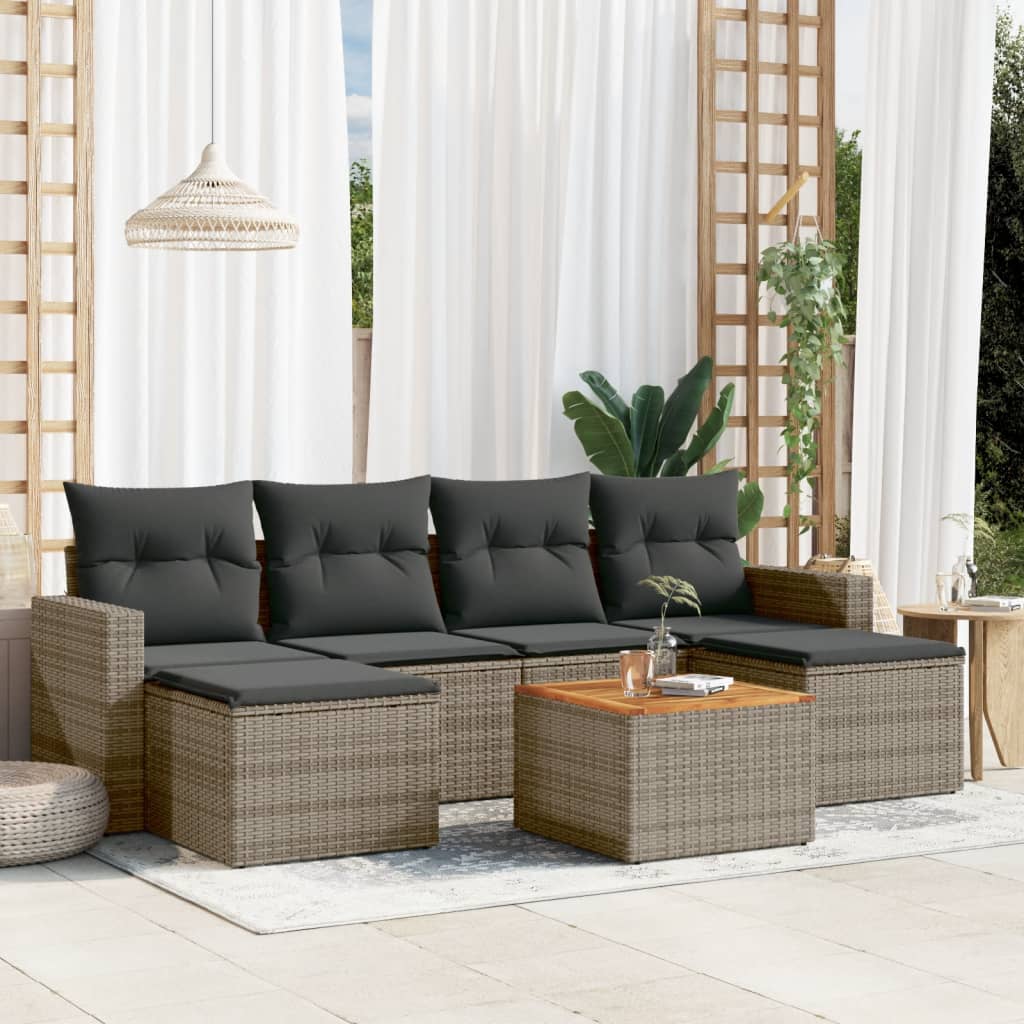 JUNG Vida 7-tlg. Garten-Sofagarnitur mit Kissen Grau Poly Rattan