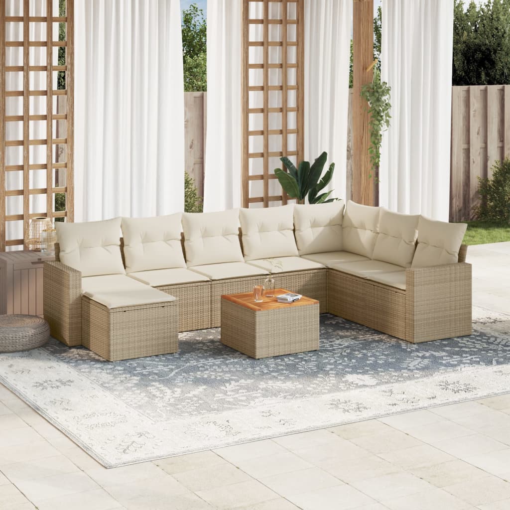 JUNG Vida 9-tlg. Garten-Sofagarnitur mit Kissen Beige Poly Rattan