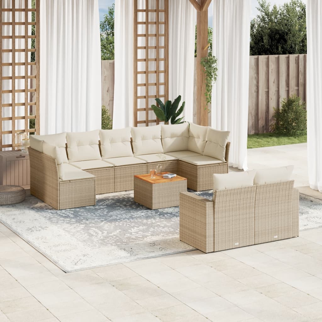 JUNG Vida 10-tlg. Garten-Sofagarnitur mit Kissen Beige Poly Rattan