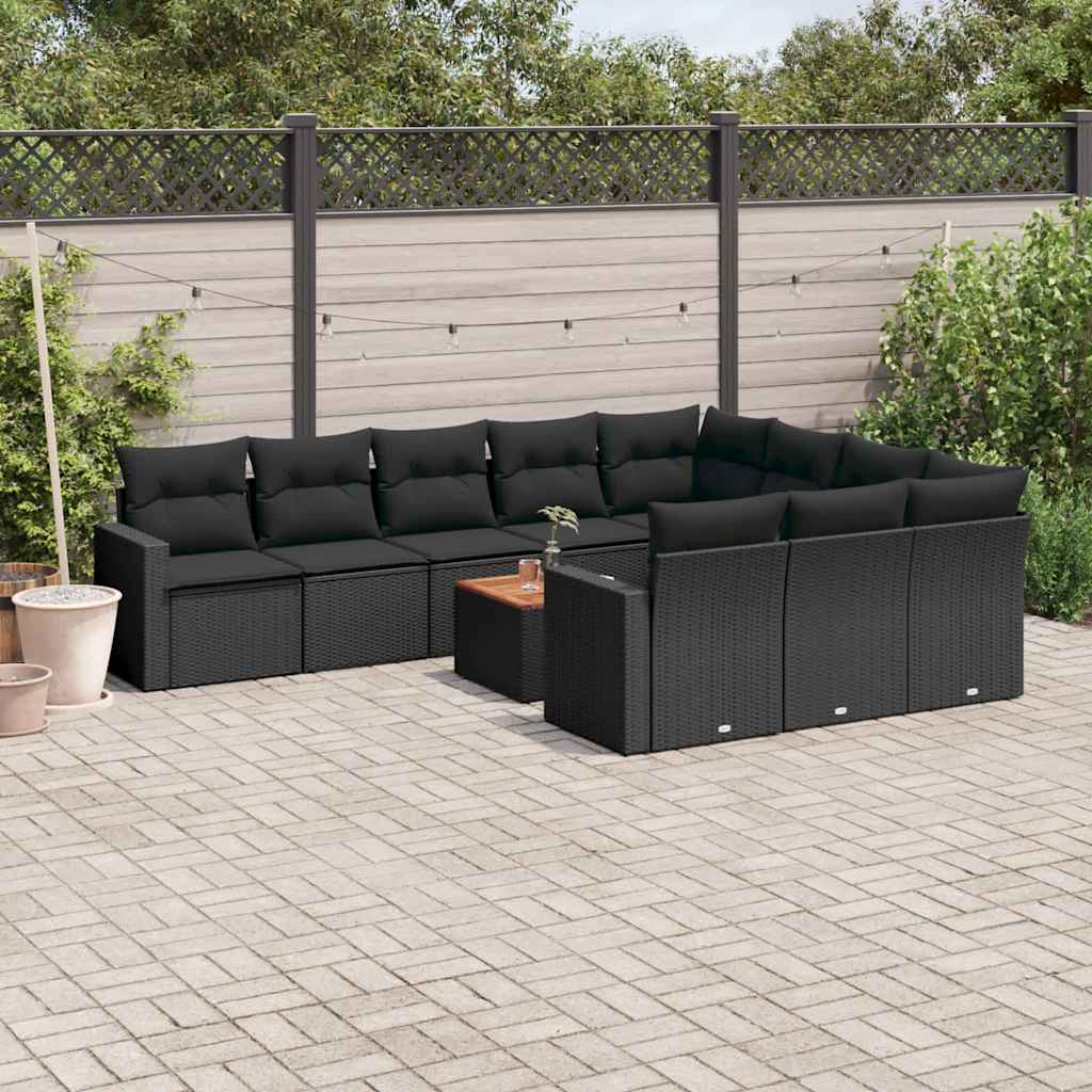 JUNG Vida 11-tlg. Garten-Sofagarnitur mit Kissen Schwarz Poly Rattan