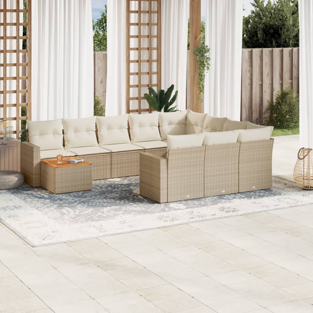 JUNG Vida 11-tlg. Garten-Sofagarnitur mit Kissen Beige Poly Rattan