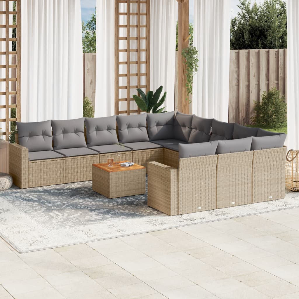 JUNG Vida 12-tlg. Garten-Sofagarnitur mit Kissen Beige Poly Rattan