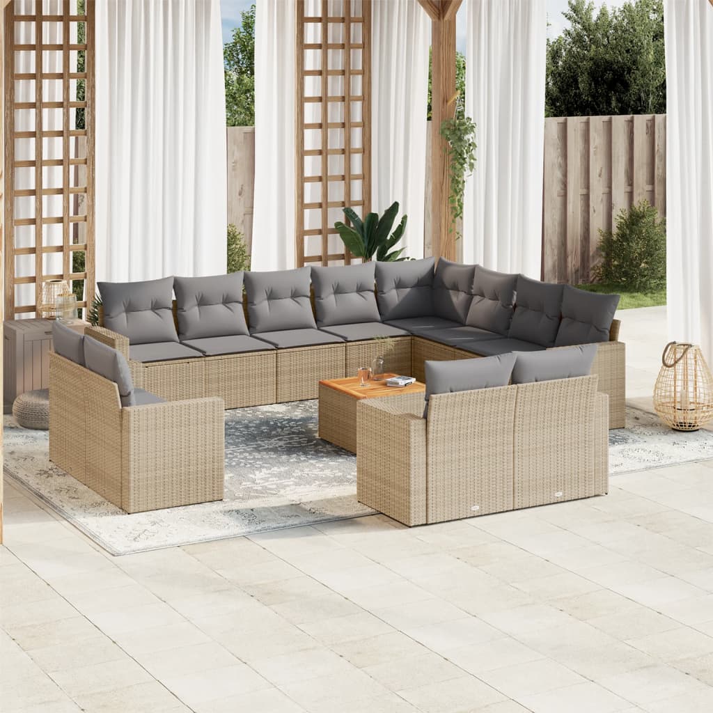 JUNG Vida 13-tlg. Garten-Sofagarnitur mit Kissen Beige Poly Rattan