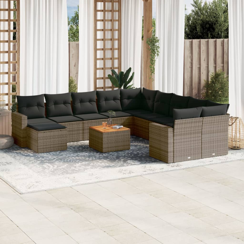 JUNG Vida 12-tlg. Garten-Sofagarnitur mit Kissen Grau Poly Rattan