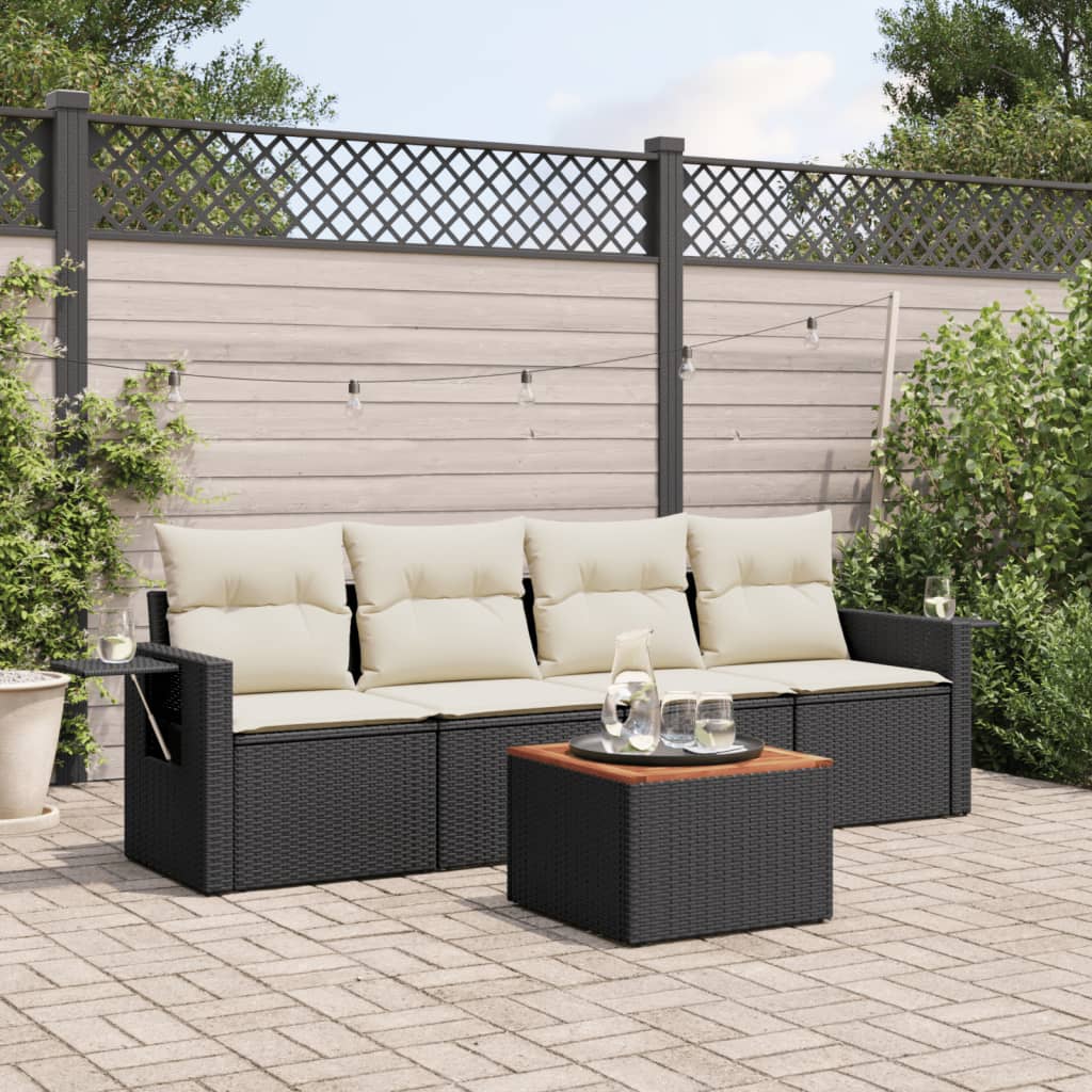 JUNG Vida 5-tlg. Garten-Sofagarnitur mit Kissen Schwarz Poly Rattan