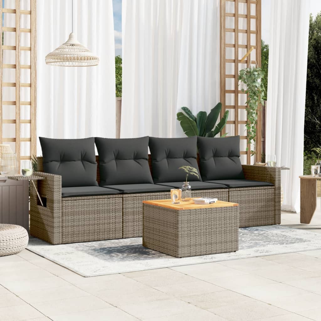 JUNG Vida 5-tlg. Garten-Sofagarnitur mit Kissen Grau Poly Rattan