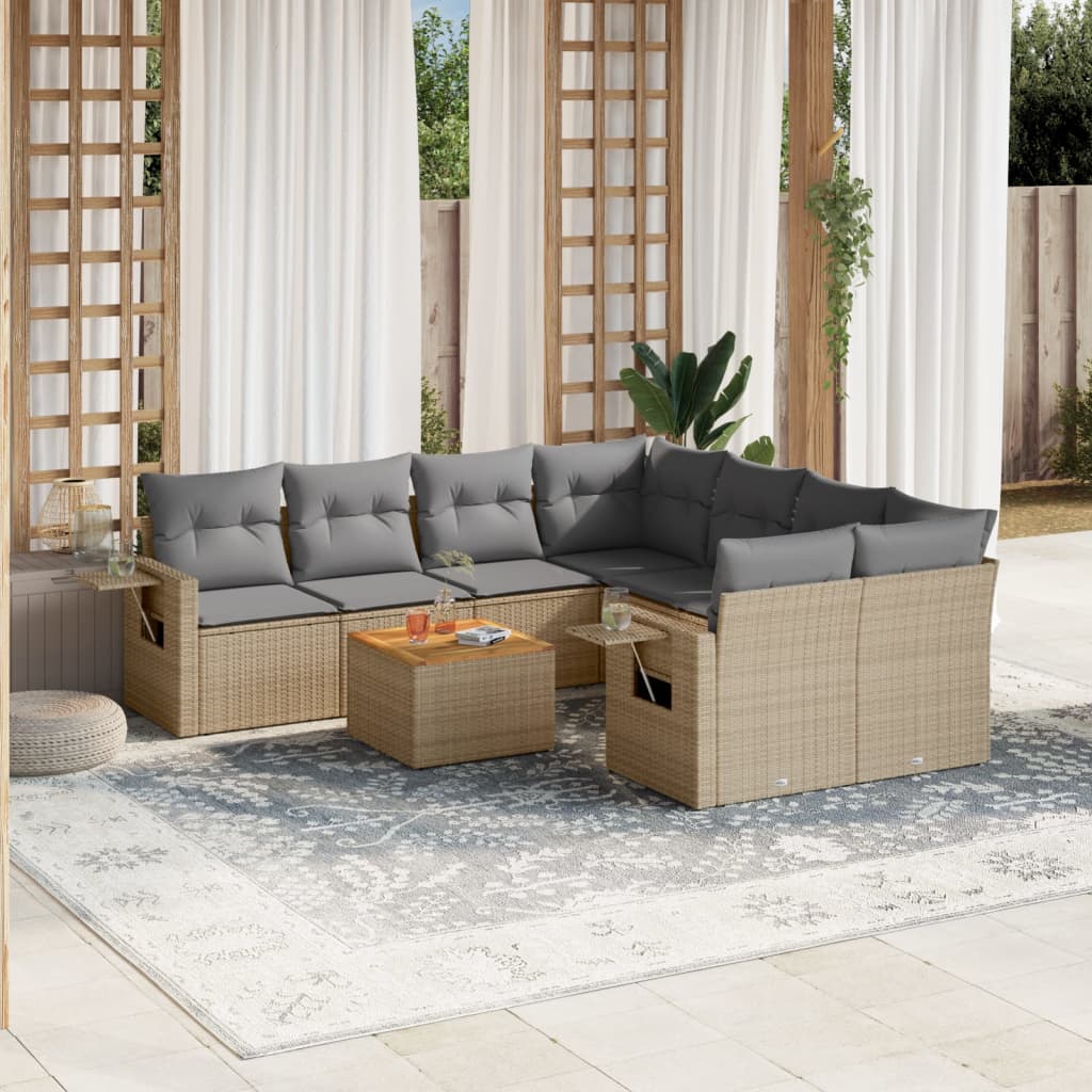 JUNG Vida 9-tlg. Garten-Sofagarnitur mit Kissen Beige Poly Rattan