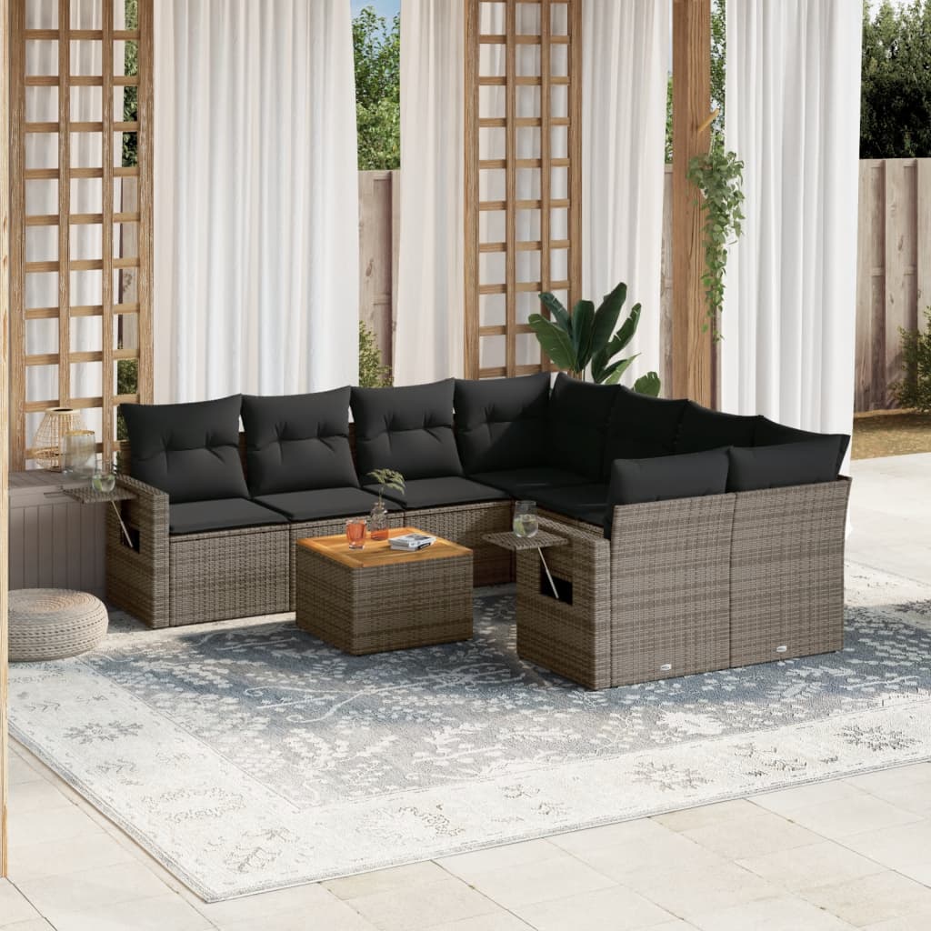 JUNG Vida 9-tlg. Garten-Sofagarnitur mit Kissen Grau Poly Rattan
