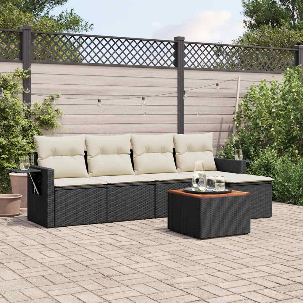 JUNG Vida 6-tlg. Garten-Sofagarnitur mit Kissen Schwarz Poly Rattan