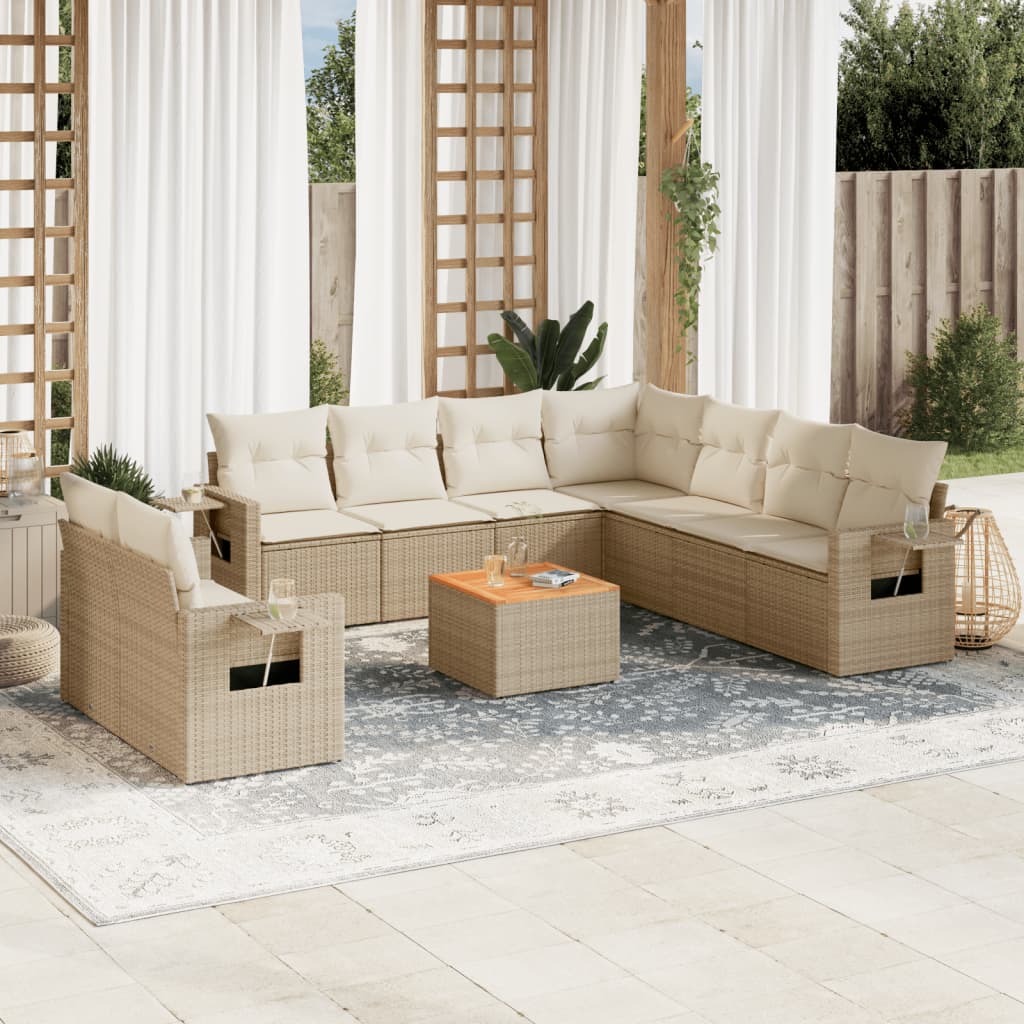 JUNG Vida 10-tlg. Garten-Sofagarnitur mit Kissen Beige Poly Rattan
