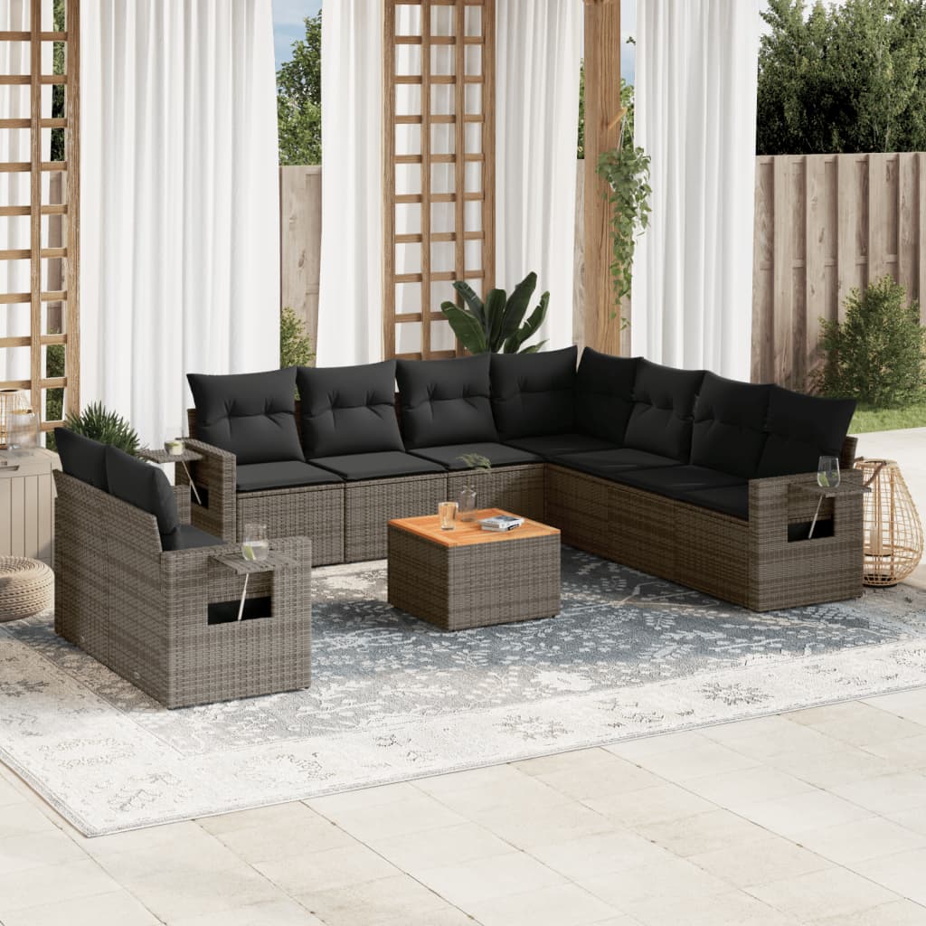 JUNG Vida 10-tlg. Garten-Sofagarnitur mit Kissen Grau Poly Rattan
