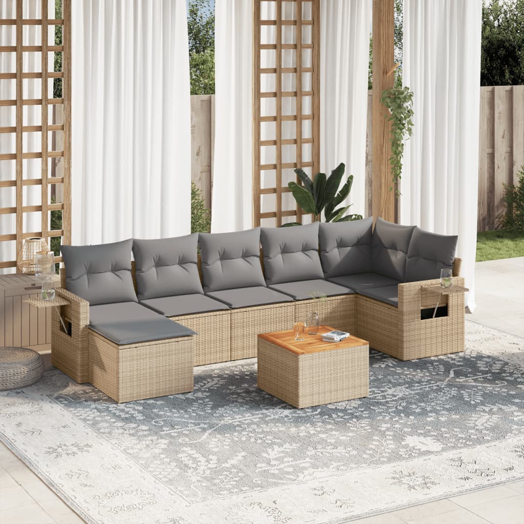 JUNG Vida 8-tlg. Garten-Sofagarnitur mit Kissen Beige Poly Rattan