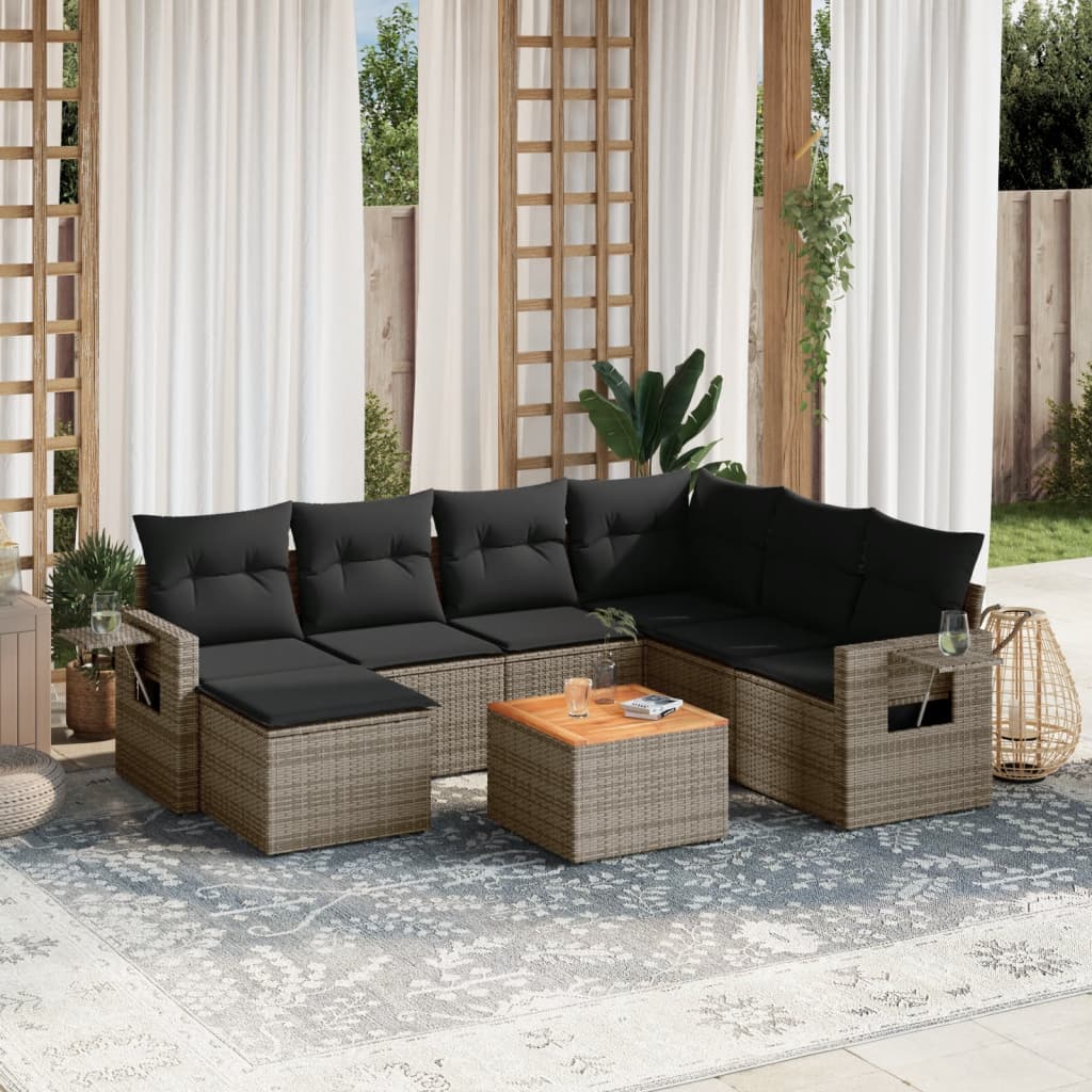JUNG Vida 8-tlg. Garten-Sofagarnitur mit Kissen Grau Poly Rattan