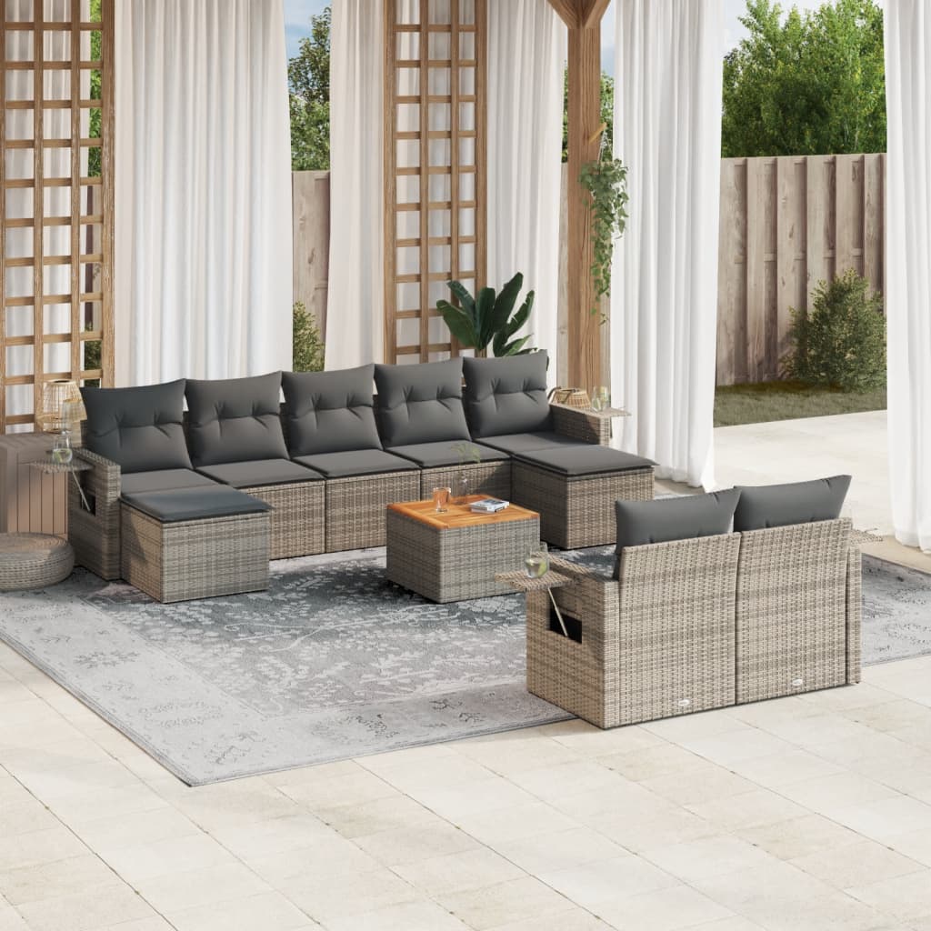 JUNG Vida 10-tlg. Garten-Sofagarnitur mit Kissen Grau Poly Rattan