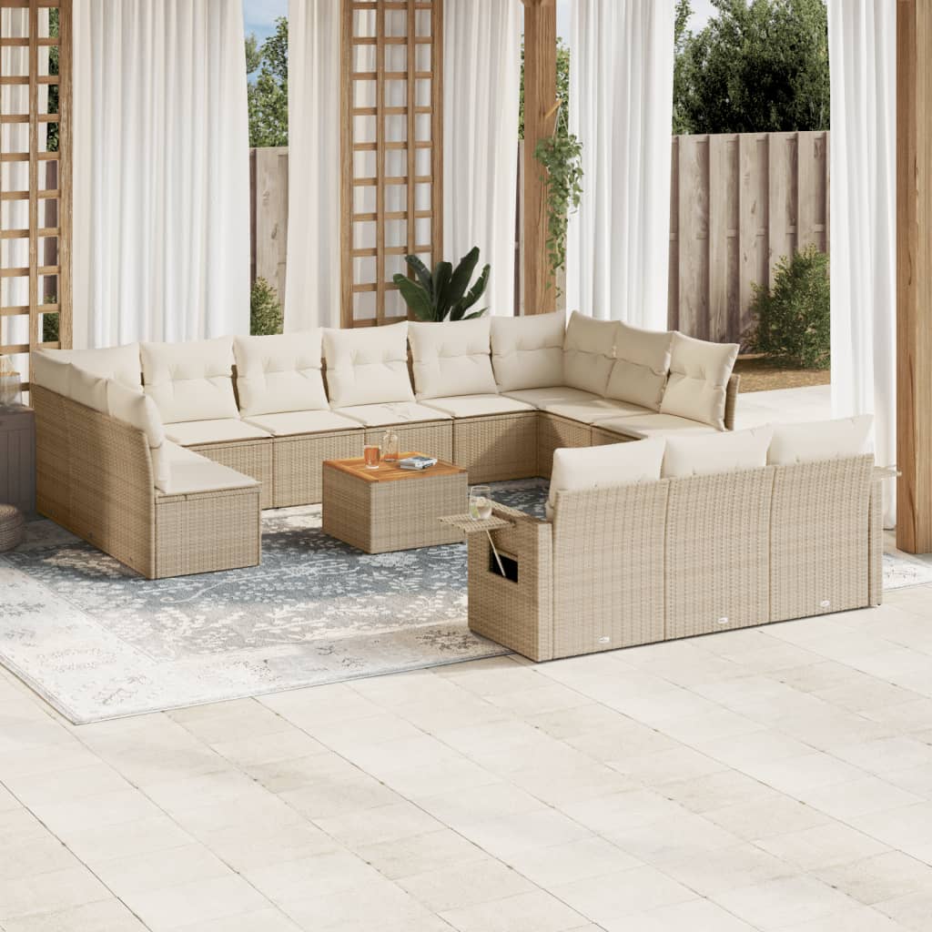 JUNG Vida 14-tlg. Garten-Sofagarnitur mit Kissen Beige Poly Rattan