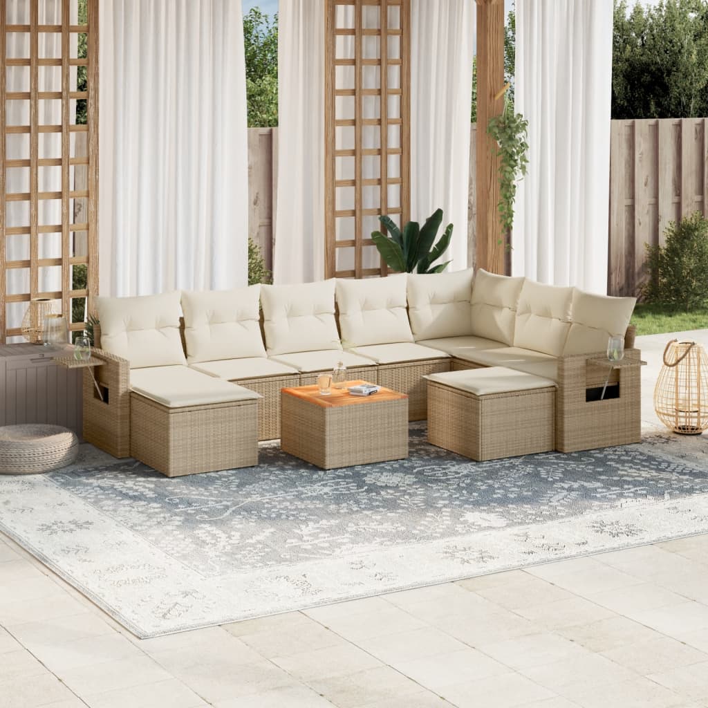 JUNG Vida 10-tlg. Garten-Sofagarnitur mit Kissen Beige Poly Rattan