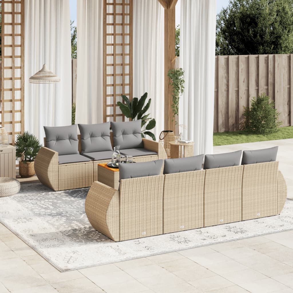 JUNG Vida 8-tlg. Garten-Sofagarnitur mit Kissen Beige Poly Rattan