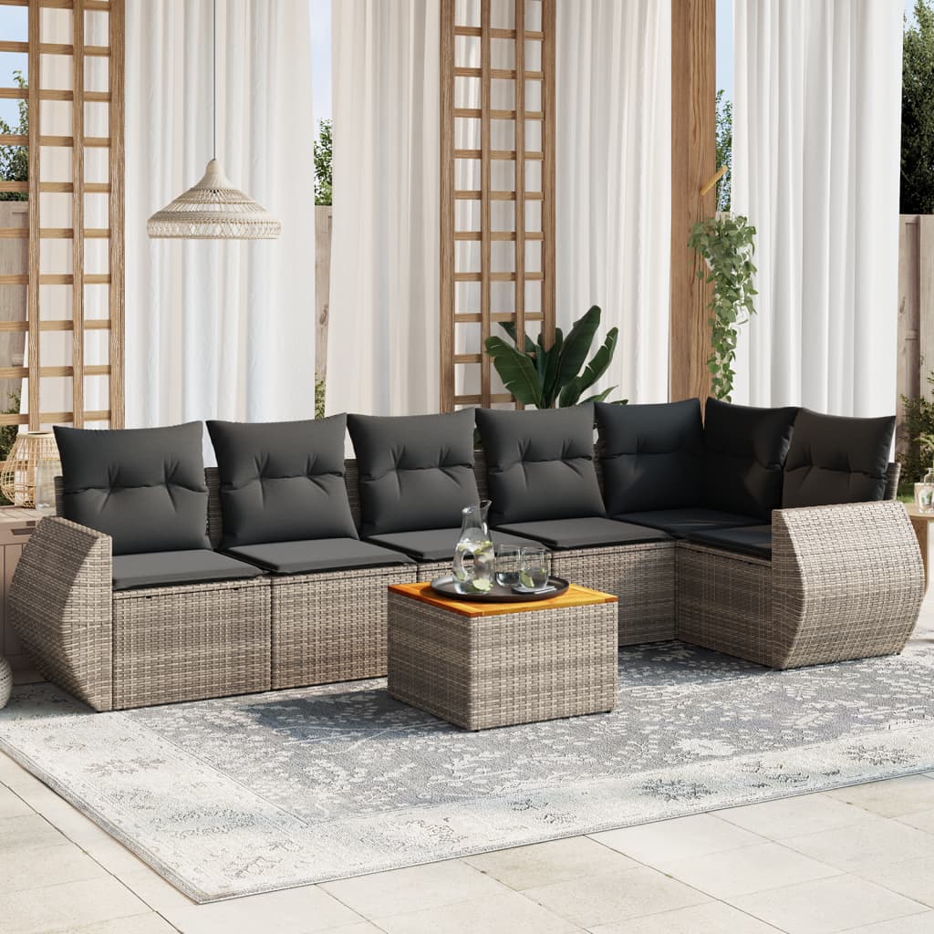JUNG Vida 7-tlg. Garten-Sofagarnitur mit Kissen Grau Poly Rattan