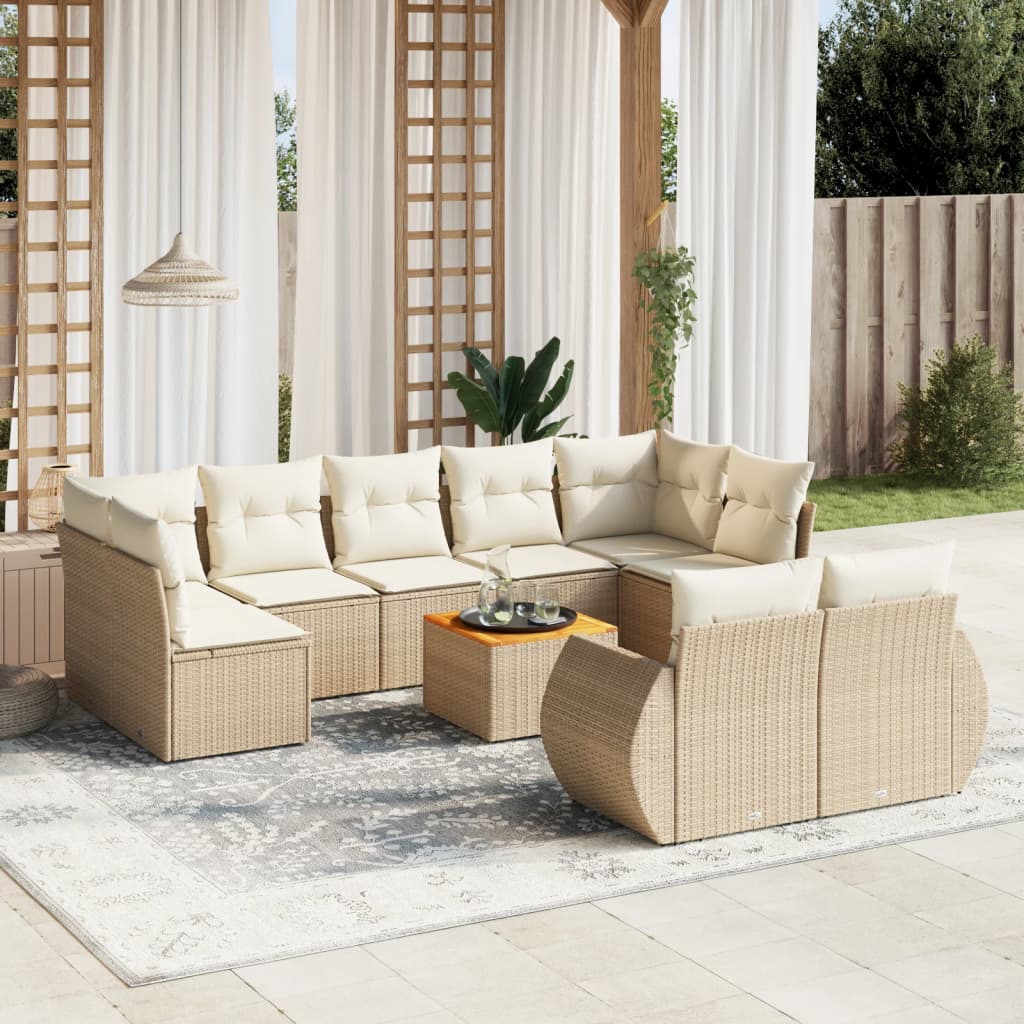 JUNG Vida 10-tlg. Garten-Sofagarnitur mit Kissen Beige Poly Rattan