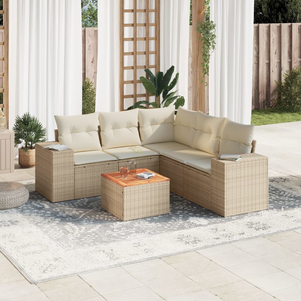 JUNG Vida 6-tlg. Garten-Sofagarnitur mit Kissen Beige Poly Rattan
